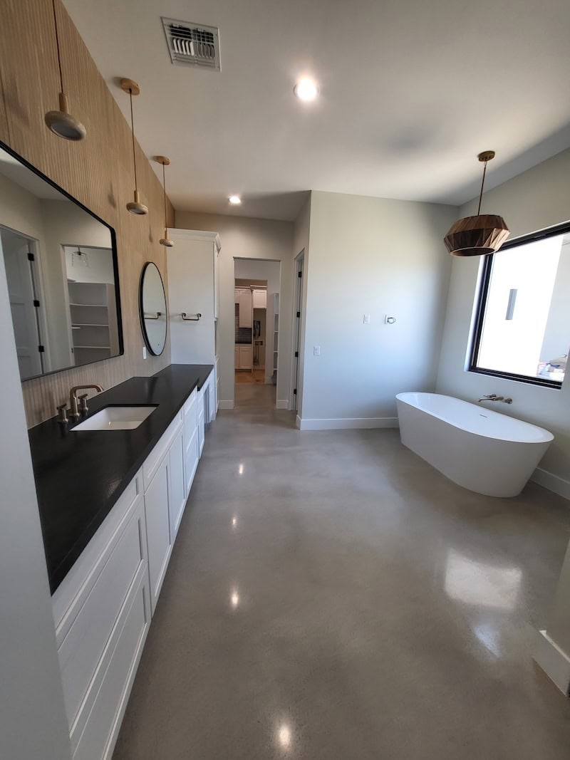 Polished concrete bathroom floor