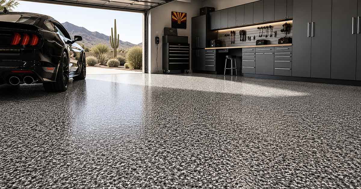 Finished epoxy garage floor in Gilbert, Arizona